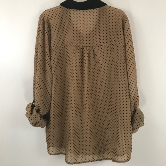 Mine Too Black Tan Polka Dot Button Down Top XL - Picture 7 of 8